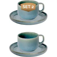 Palmer - Koffie kop en schotel - Miami - 21 cl - Groen/Turquoise - Stoneware - Koffiekopjes - 2 stuks