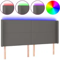 vidaXL Hoofdbord LED 203x16x118/128 cm kunstleer grijs