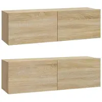The Living Store Wandgemonteerd TV-meubel - Sonoma Eiken - Bewerkt Hout - 100 x 30 x 30 cm - Praktische Deuren