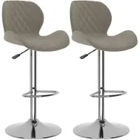 The Living Store Barstoelen - Fluweel - Lichtgrijs - 39 x 51 x (89-111) cm - Verchroomd staal