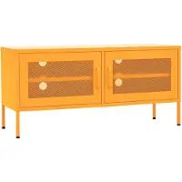 The Living Store TV-meubel - Staal - 105 x 35 x 50 cm - Mosterdgeel - 2 gaasdeuren - 1 schap - Draagvermogen 100 kg