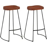 The Living Store Gavin Barkruk - Retro - Massief mangohout - Gepoedercoat ijzer - 50x40x78cm - Draagvermogen 110kg (set