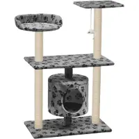 The Living Store De Living Store krabpaal voor katten, sisal, 95 cm, grijs, met pootafdrukken