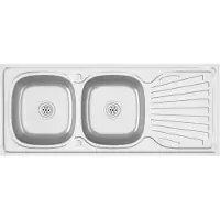 The Living Store Living Store spoelbak voor de keuken, met dubbele kom, zilverkleurig, 1200x500x155 mm, roestvrij staal