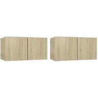 The Living Store Hangende Televisiekasten - Hifi-kastenset - 60 x 30 x 30 cm - Sonoma Eiken - Bewerkt hout