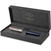 Parker Sonnet rollerbalpen | Intrepid Journeys Collection, Mt. Fuji Edition | Blauwe lak en massief zilver met rosé gouden details | Fijne penpunt met zwarte inkt | Geschenkverpakking
