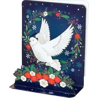 Pictura Dove Carrying Olive Branch Above Red and White Flowers 3D Pop-Up Christmas Card 2x