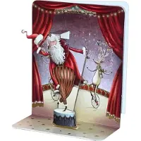 Pictura Santa and Reindeer on Performing on Stage 3D Pop-Up Christmas Card 2x