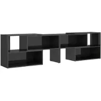 The Living Store Televisiemeubel ZW-Hoogglansgrijs - 149 x 30 x 52 cm Uitschuifbaar