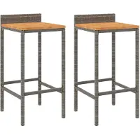 The Living Store De Living Store barkruk, 2 stuks, grijs, gemaakt van polyrotan en massief acaciahout