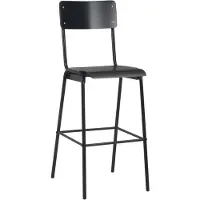 The Living Store Barstoelenset - Zwarte Gepoedercoat Staal en Massief Multiplex - 41.5 x 59 x 116.5 cm (B x D x H) -