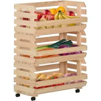 The Living Store Keukentrolley Hout - 57 x 30 x 80 cm - Opbergtrolley met 3 vakken en zwenkwielen