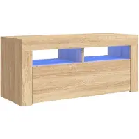 The Living Store TV-meubel Freek - Hifi-kast - Sonoma eiken - 90 x 35 x 40 cm - Met RGB LED-verlichting