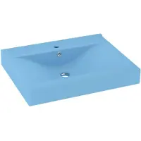 The Living Store De Living Store: Luxe wastafel met kraangat, mat blauw, 60x46 cm, keramiek