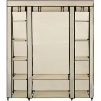 The Living Store Draagbare Kledingkast - Crème - 150 x 45 x 176 cm - Met Stangen en Vakken