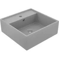 The Living Store Living Store: Luxe wastafel met overloop, vierkant, mat, lichtgrijs, 41x41 cm