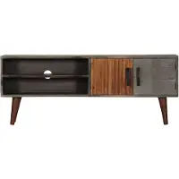 The Living Store Massief Mangohouten TV-meubel - 130 x 30 x 46 cm - Grijs - Moderne Stijl