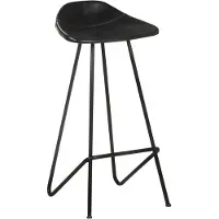 The Living Store Barkruk - Industriële stijl - Zwart geitenleer - 45x39x83 cm