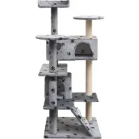 The Living Store De Living Store krabpaal voor katten, 125 cm, met pootafdrukken, grijs
