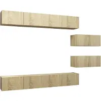 The Living Store Televisiemeubelset Hangend - Spaanplaat - Sonoma eiken - 4x 100x30x30 cm - 2x 80x30x30 cm
