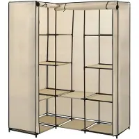 The Living Store Hoekkast Kleding en Schoenen - 130 x 87 x 169 cm - Stevig IJzeren Frame - Crème - 100% Polyester