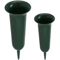 DK Design Grafvazen kunststof - groen - H42 en H26 cm - grafdecoratie - bloemenvaas voor herdenkingsplaats - Vazen