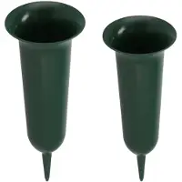 DK Design Grafvazen kunststof - groen - H32 en H26 cm - grafdecoratie - bloemenvaas voor herdenkingsplaats - Vazen