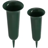 DK Design Grafvazen kunststof - groen - H37 en H26 cm - grafdecoratie - bloemenvaas voor herdenkingsplaats - Vazen