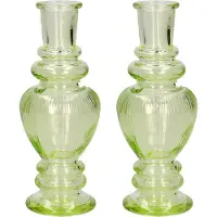 Ideas 4 Seasons Bloemenvaas Venice - 2x - voor kleine stelen/boeketten - gekleurd sierglas - ribbel lichtgroen - D5.7 x H15 cm