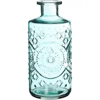 Ideas 4 Seasons Ideas4seasons Bloemenvaas/flesvaas Berlin - met motief - helder glas - lichtblauw - D9 x H21 cm - Vazen