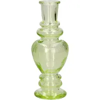 Ideas 4 Seasons Bloemenvaas Venice - voor kleine stelen/boeketten - gekleurd sierglas - ribbel lichtgroen - D5.7 x H15 cm