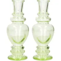 Ideas 4 Seasons Bloemenvaas Venice - 2x - voor kleine stelen/boeketten - gekleurd sierglas - helder lichtgroen - D5.7 x