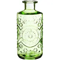Ideas 4 Seasons Ideas4seasons Bloemenvaas/flesvaas Berlin - met motief - helder glas - lichtgroen - D9 x H21 cm - Vazen