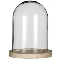 Ideas 4 Seasons Decoratie stolp - glas - houten plateau - D12 x H16 cm - Decoratieve stolpen