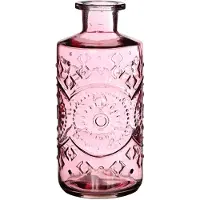 Ideas 4 Seasons Ideas4seasons Bloemenvaas/flesvaas Berlin - met motief - helder glas - lichtroze - D9 x H21 cm - Vazen