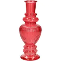 Ideas 4 Seasons Bloemenvaas Venice - voor kleine stelen/boeketten - gekleurd sierglas - ribbel koraal rood - D5.7 x H15