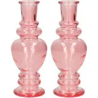 Ideas 4 Seasons Bloemenvaas Venice - 2x - voor kleine stelen/boeketten - gekleurd sierglas - helder roze - D5.7 x H15 cm