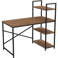 Soof&Tess Bureau - Computertafel met planken - Thuiskantoor - Industrieel - Vintage - WALNUT/zwart