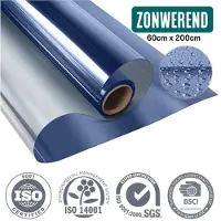 Homewell Zonwerende HR Raamfolie 60x200cm - Statisch Isolerende folie met Spiegeleffect - Blauw (incl. Rakel)