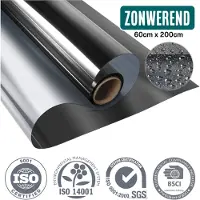 Homewell Zonwerende HR Raamfolie 60x200cm - Statisch Isolerende folie met Spiegeleffect - Zwart (incl. Rakel)