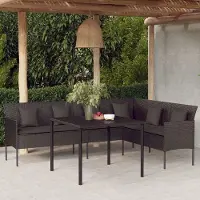 The Living Store De Living Store tuinbank in L-vorm met kussens, zwart, van polyrotan