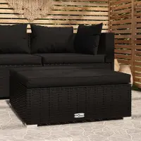 The Living Store Lounge Stoel - Voetenbank - Voetensteun met kussen 70x70x30 cm poly rattan zwart - Tuinset - Buitendecor - Outdoor Furniture