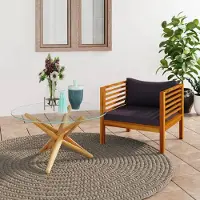 The Living Store Outdoor Stoel - Tuinstoel - Tuinstoel met donkergrijze kussens massief acaciahout - Lounge Stoel - Acacia Hout - Donkere Grijze Kussens