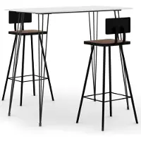 The Living Store Barkrukken - Bartafel - 3-delige Barset wit - Barset - Houten Meubels - Vintage Meubels
