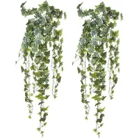 Louis Maes kunstplant met blaadjes hangplant Klimop/hedera - 2x - groen/wit - 105 cm - Klimplanten
