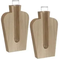 Ideas 4 Seasons Ideas4Seasons Stekvaasje/bloemenvaasje reageerbuis model - 2x - 8 x 3 x 14 cm - op voet van hout