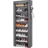 Concorde Mobiele schoenenkast/opbergkast met 9 leg niveaus - opvouwbaar - grijs - 58 x 30 x 158 cm