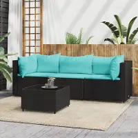 The Living Store Living Store 4-delige loungeset voor de tuin met kussens, zwart, van polyrotan