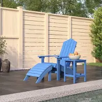 The Living Store De Living Store Adirondack-tuinstoel met voetenbankje en tafel, gemaakt van HDPE, in de kleur aquamarine