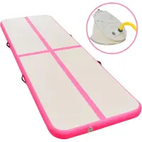The Living Store Fitnessmat - Gymnastiekmat - Gymnastiekmat met pomp opblaasbaar 800x100x10 cm PVC roze - Pvc Mat - Opblaasbare Mat - Trainingsmat
